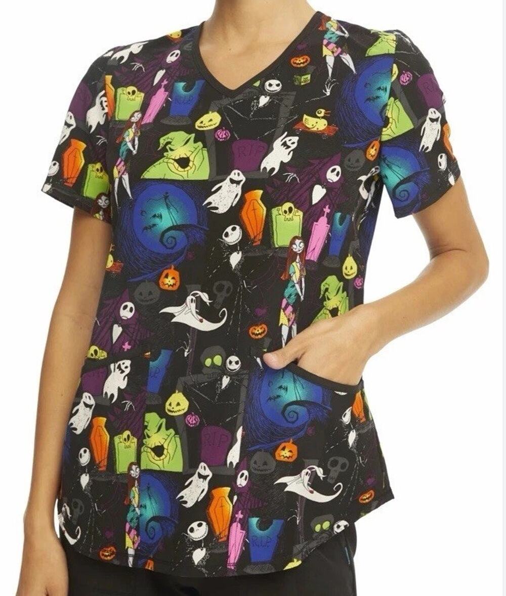 Disney Tim Burtons the Nightmare Before The Christmas Scrub Top Short Sleeve XL